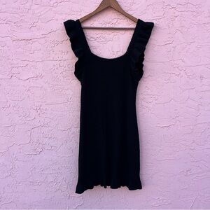 New Anthropologie Knit Sweater Dress Black Ruffle Size Medium NWT